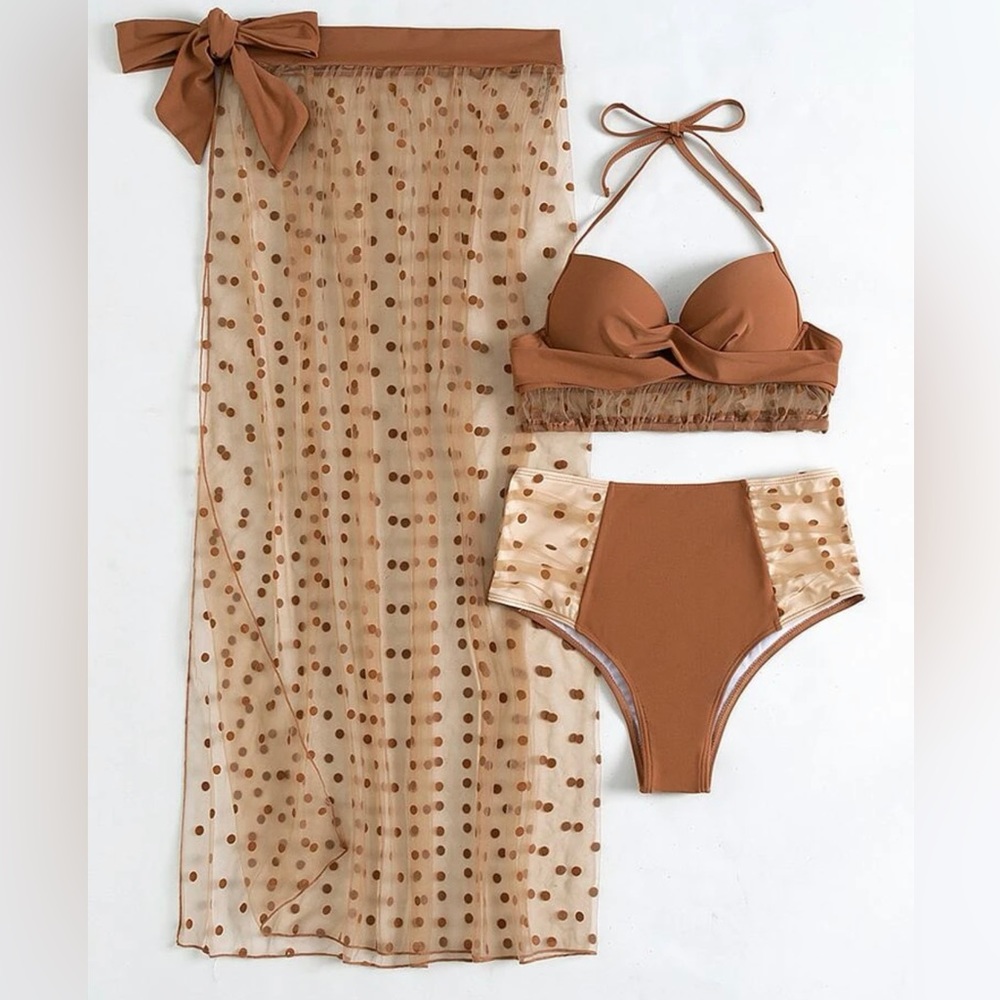 Brown bikini with coverup. Never worn